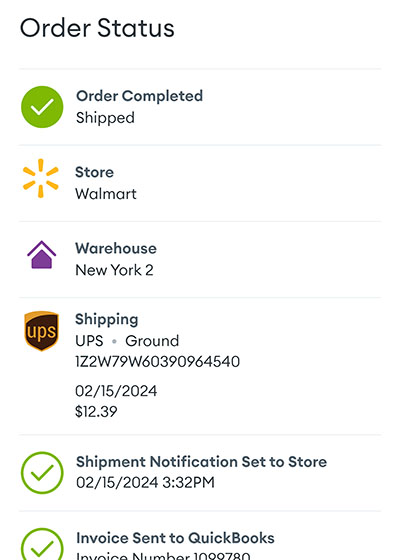 Screenshot of the Goflow order status card