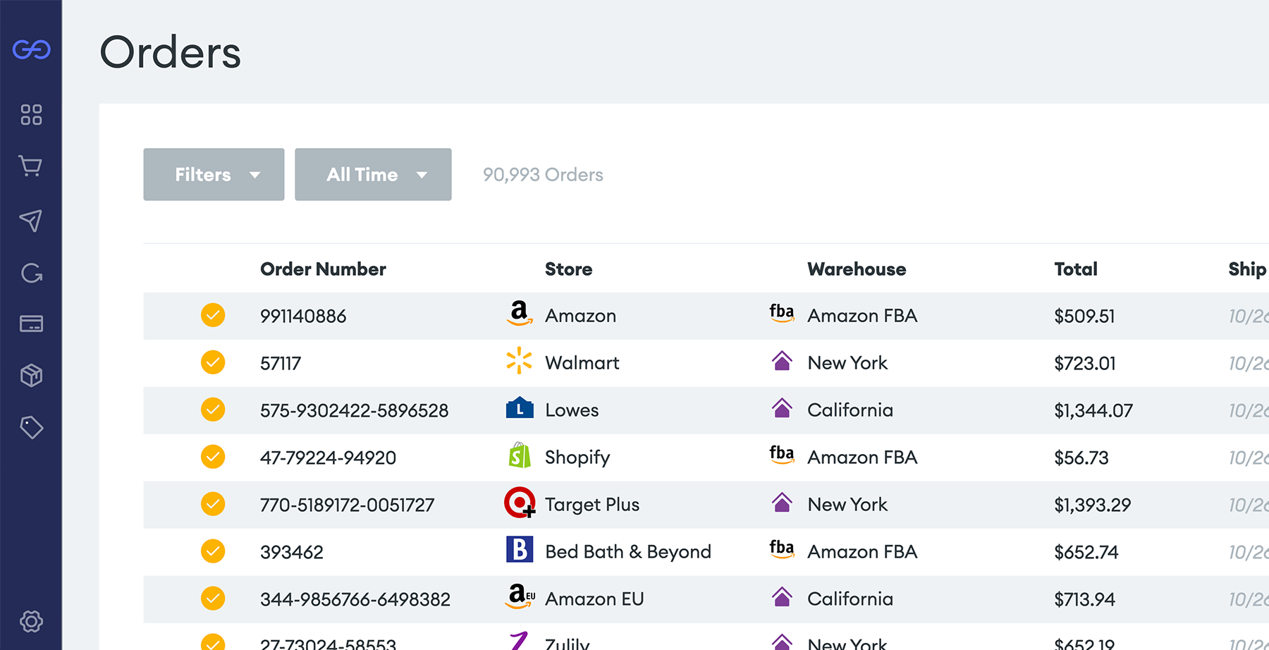 Screenshot of orders in the Goflow dashboard