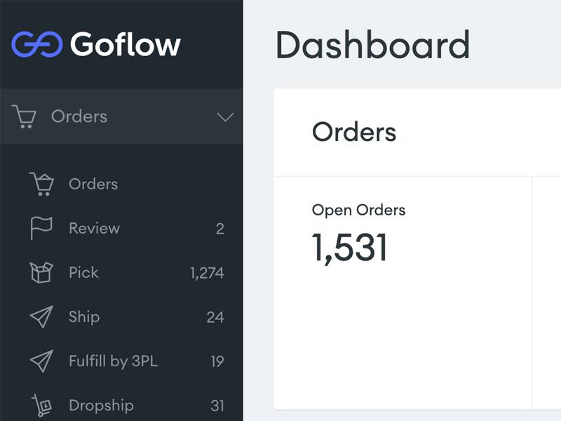Screenshot of the Goflow dashboard, showing the order status card.